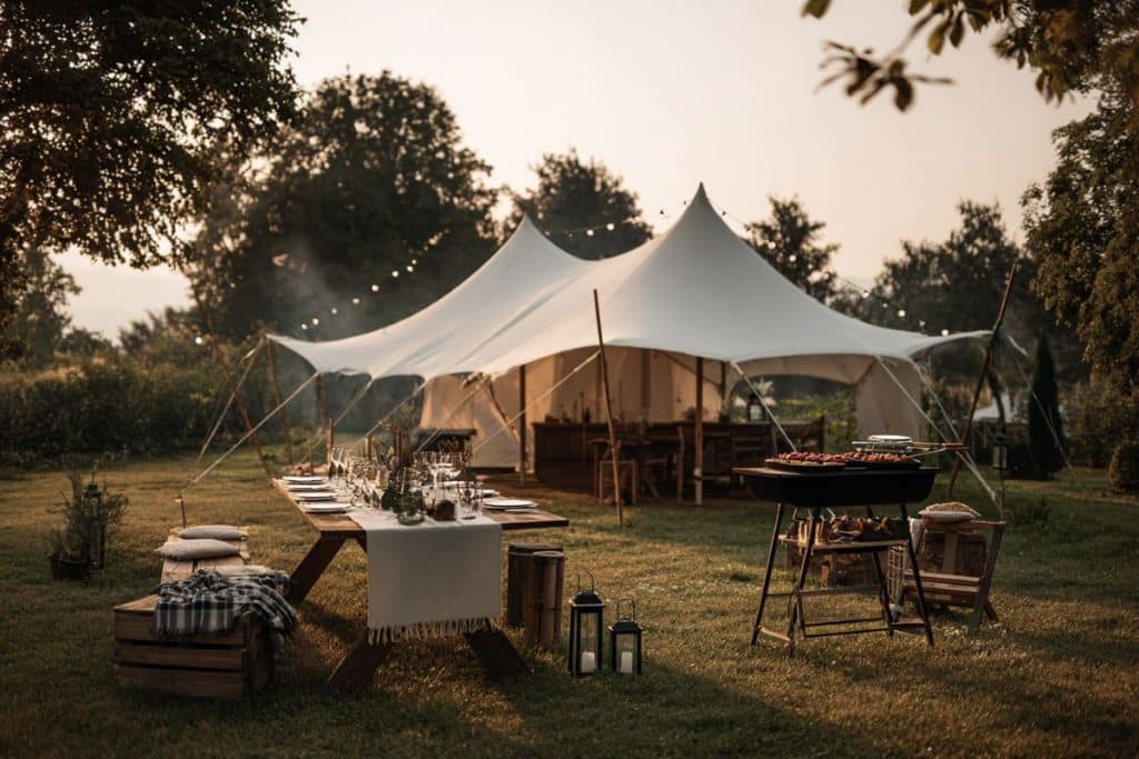 fete exterieur barbecue barnum jardin tente table extérieur anniversaire