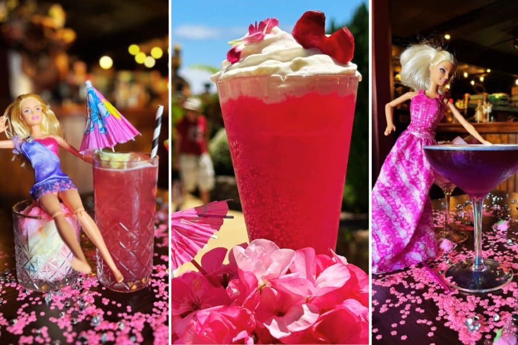cocktail rose barbie verre à pied Lady Beet poupée parasol
