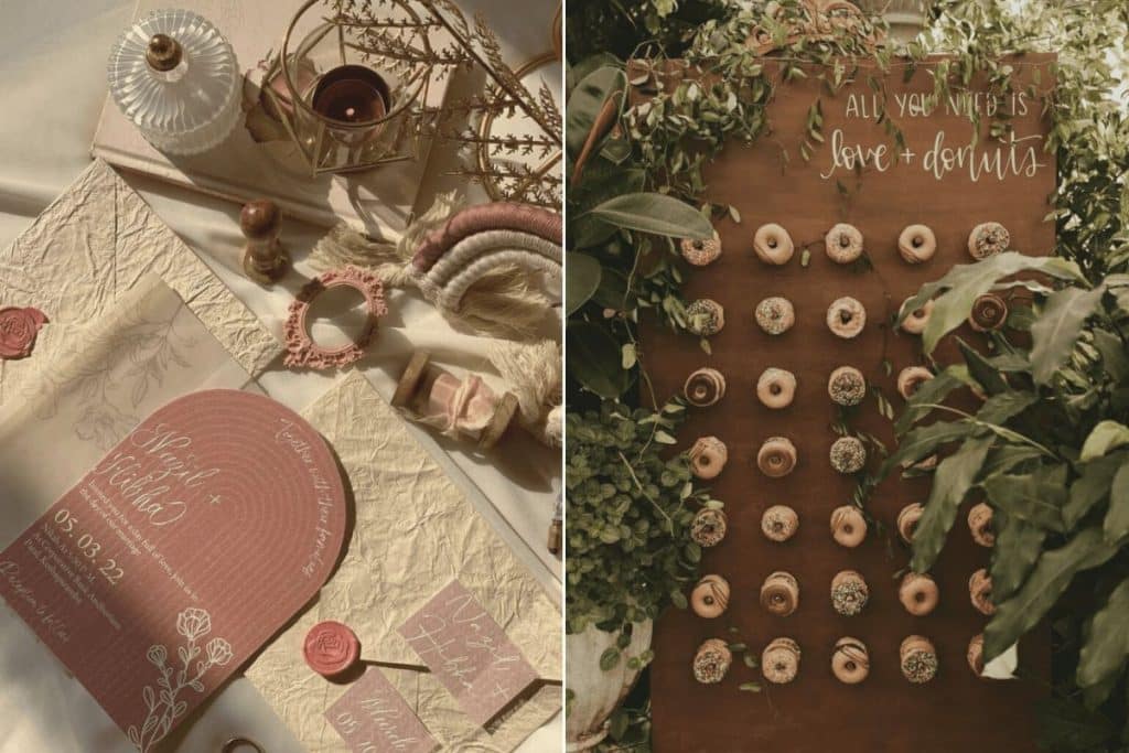 décoration faire part style théme bohème mariage mur donut original pour les invités
