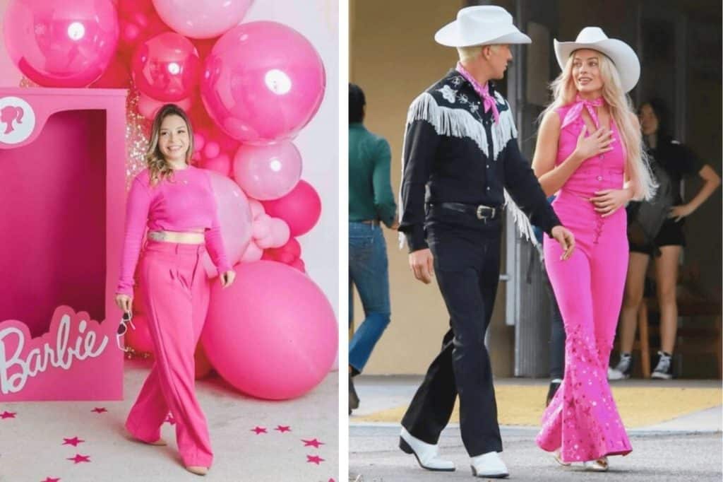 idée anniversaire boite barbie carton rose margot robbie ken cow girl