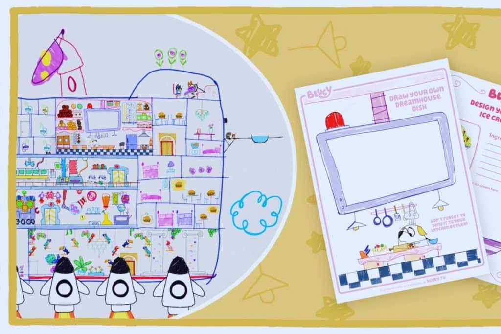 feuille coloriage maison de rêve de bluey bingo épisode dessin majordome
