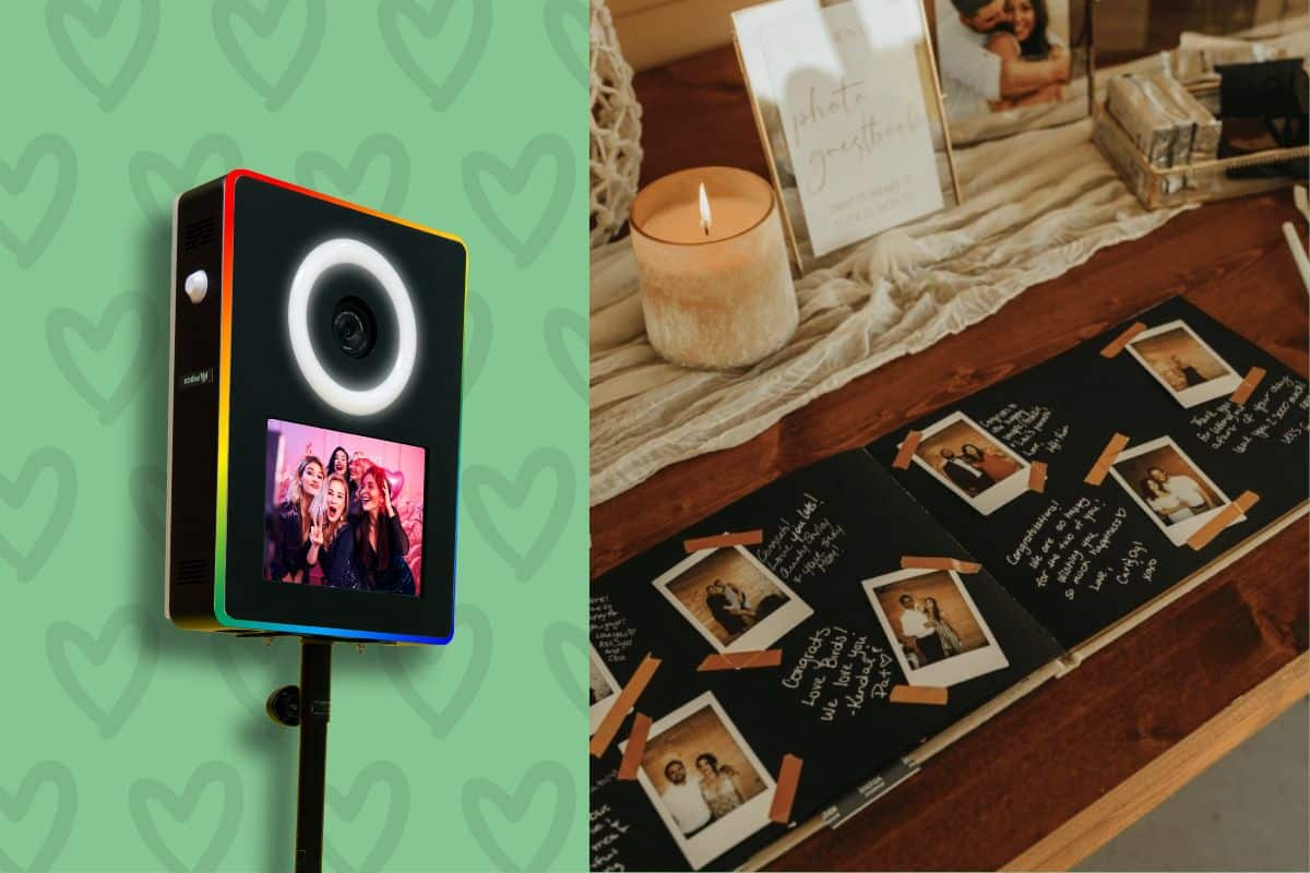 Livre d'or audio kiftabox installé sur une table de réception de mariage