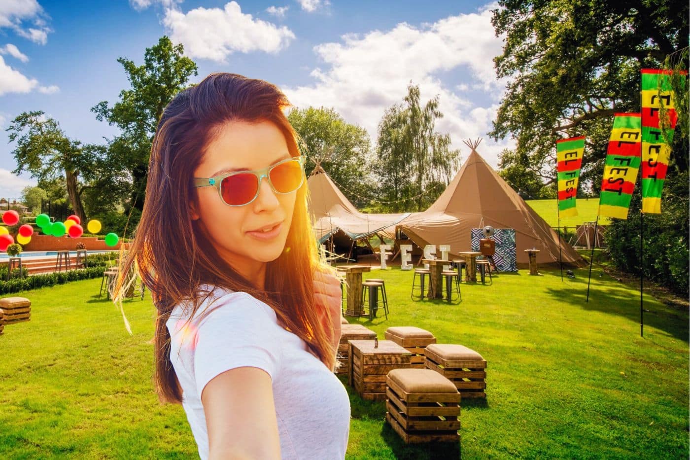selfie femme summer party jardin el fest tente soleil