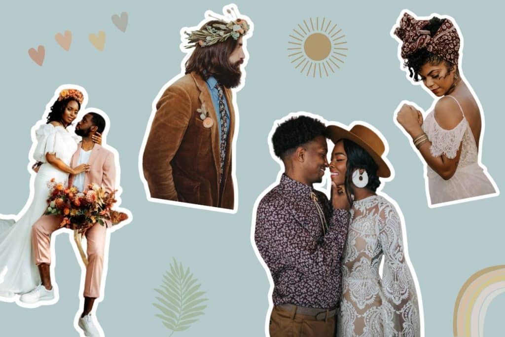 robe de mariée dentelle style bohème costume homme couple look book tenue accessoires chapeau