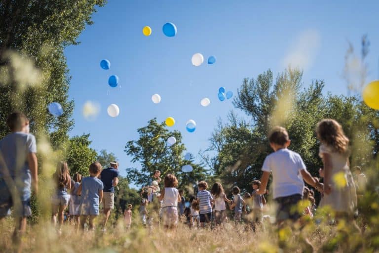 famille et enfants riant lors d’un anniversaire en plein air dans un parc verdoyant été ballon