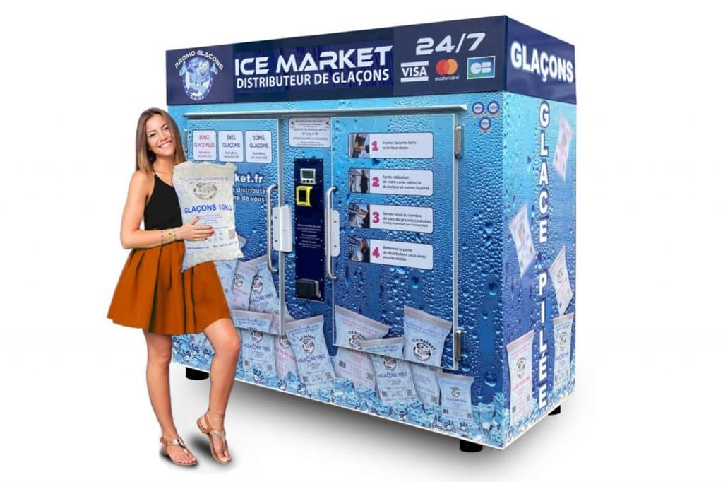 distributeur automatique glaçon sachet ice market femme 10 kg
