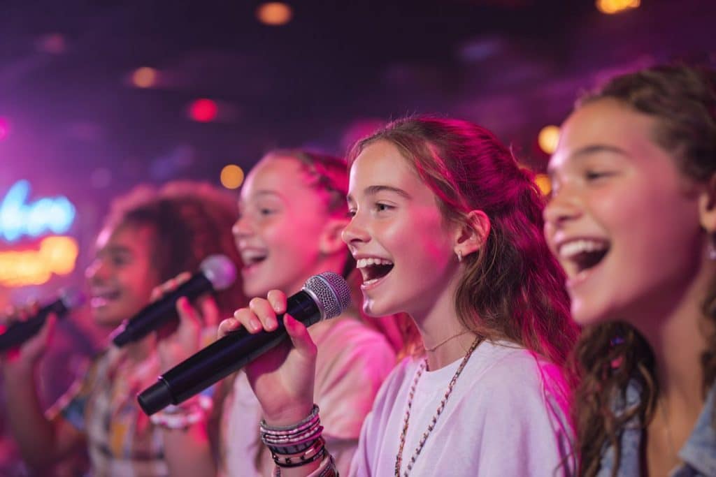 Soirée karaoké pour un anniversaire 16 ans avec adolescentes chantant au micro