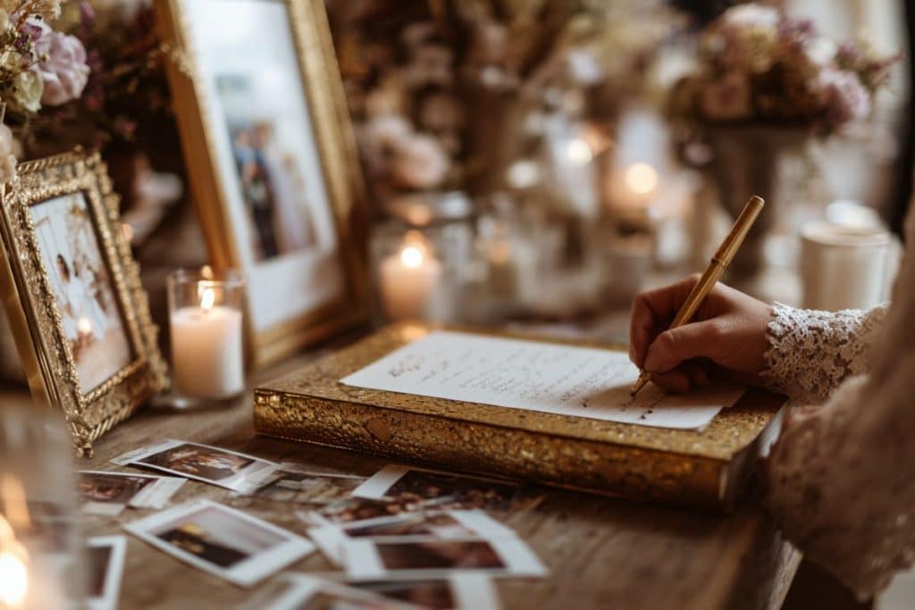 Livre d’or de mariage signé par les invités avec photos et messages