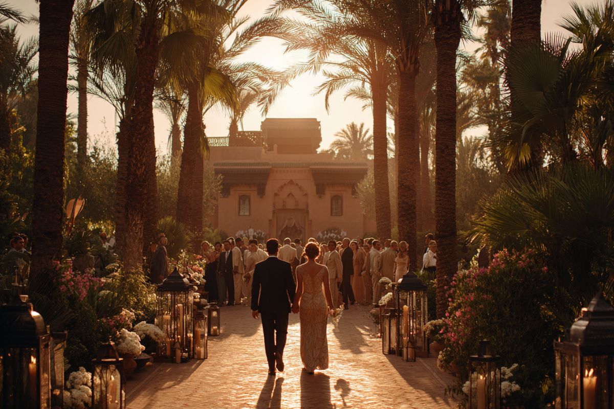 Mariage de rêve à Marrakech avec un couple français et invités dans un lieu d’exception