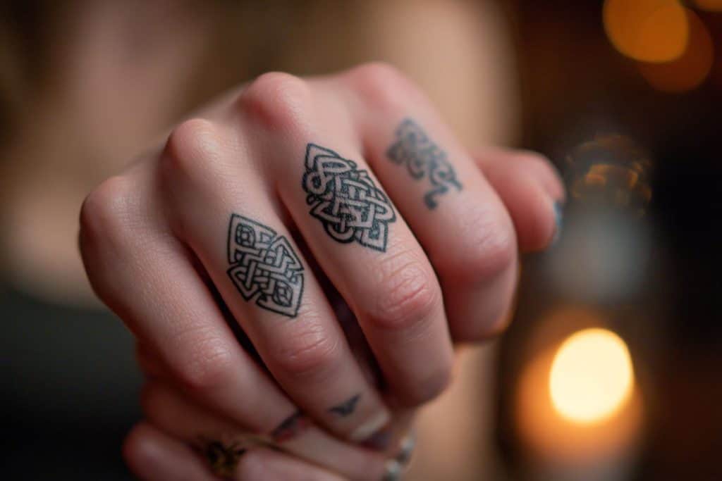 Tatouage alliance celtique et symbole infini sur annulaire