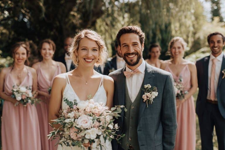 Témoin de mariage entourant les mariés dans un décor élégant et fleuri