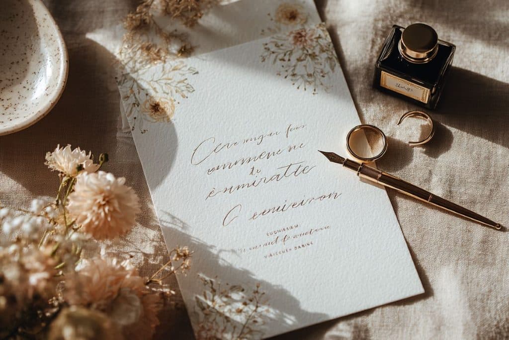 texte de mariage élégant sur papier calligraphié français romantique
