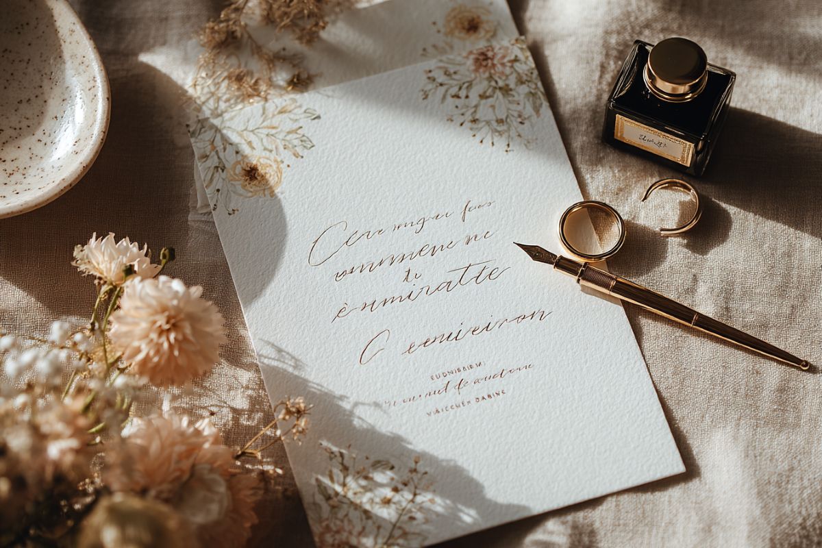 texte de mariage élégant sur papier calligraphié français romantique