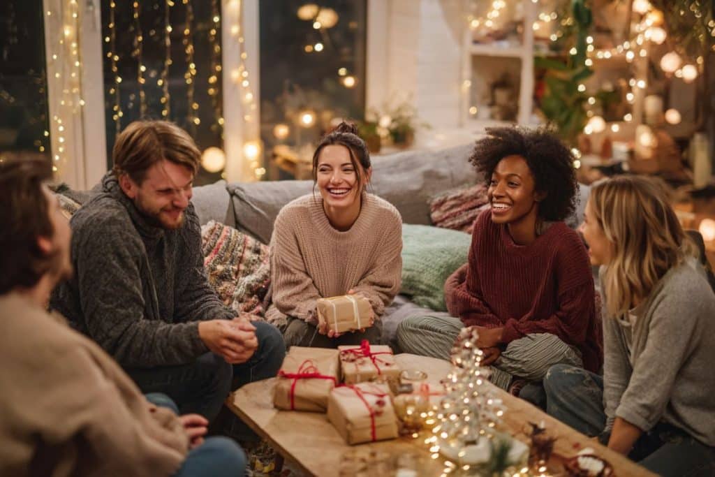 Gros plan tirage au sort Secret Santa dans un bonnet de Noël.