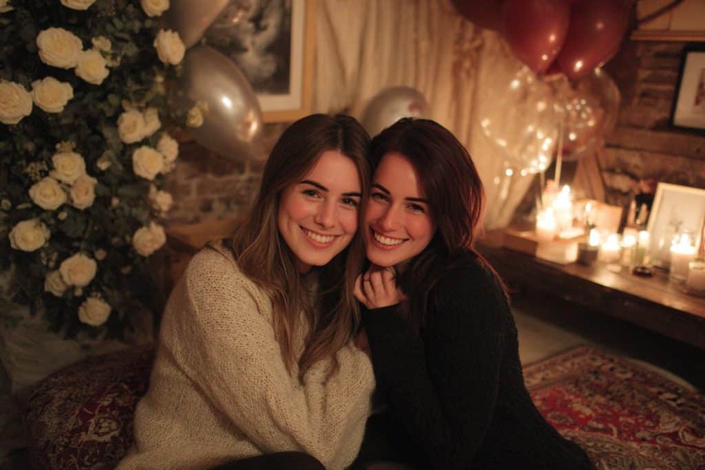 Décoration d’un EVJF d’hiver dans un gîte avec photobooth et bar à chocolat chaud