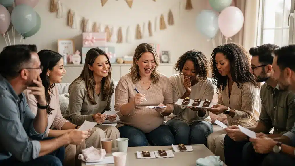 Photo representant est-ce que les gens jouent encore à des jeux lors des baby showers