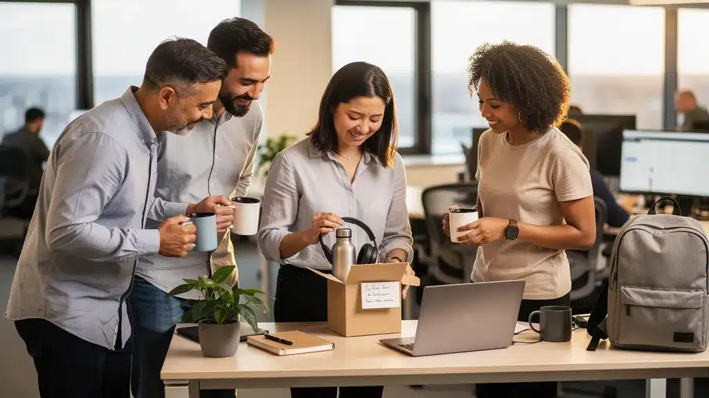 Editorial photo illustrating cadeau pot de départ en pour en bref : quel cadeau pour quel collègue