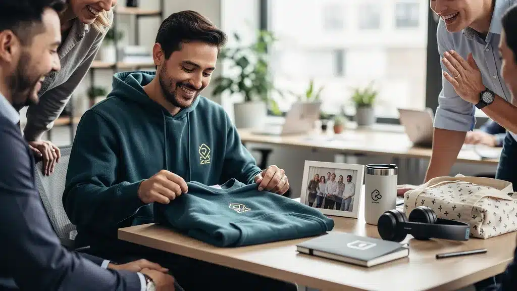 Scene montrant personne, professionnel en rapport avec les incontournables : cadeaux physiques et personnalisés