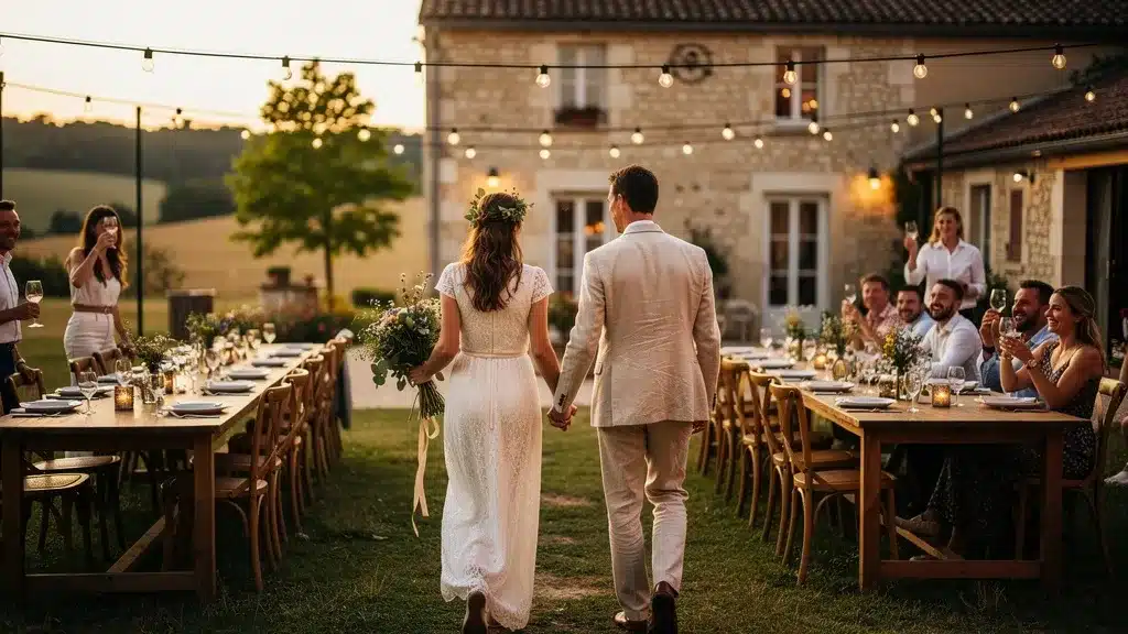 Editorial photo illustrating thème mariage champêtre pour 🌿 où organiser un mariage champêtre en france ? lieux originaux
