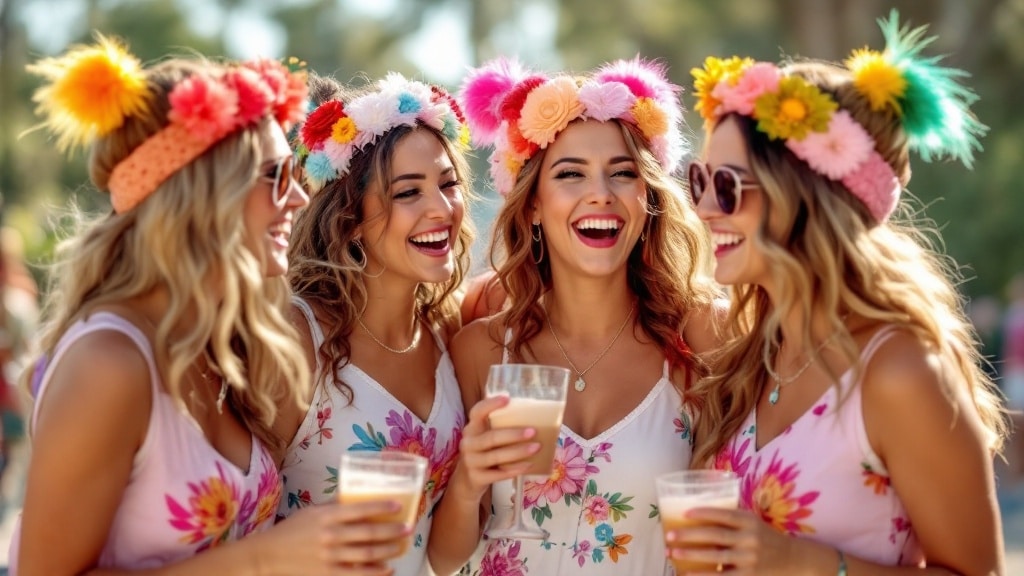 Groupe de copines en déguisements assortis pour un EVJF