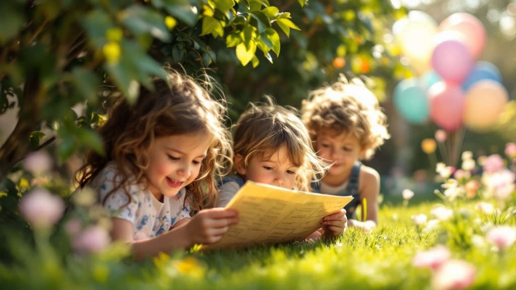 Chasse au trésor pour les enfants pendant l'après-midi de baptême