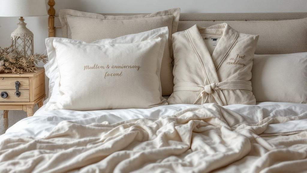 Cadeaux de noces de coton : linge brodé, peignoirs et toile photo